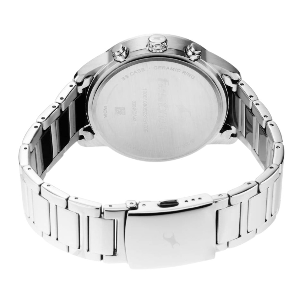 Fastrack Cerame Quartz Multifunction Black Dial Steel Ceramic Strap Watch  for Guys 3304KD01