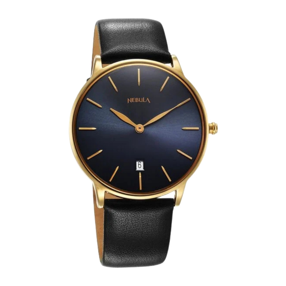 Titan Nebula Lustre 18k Gold Analog Leather Strap Watch for Men NT5064DL07