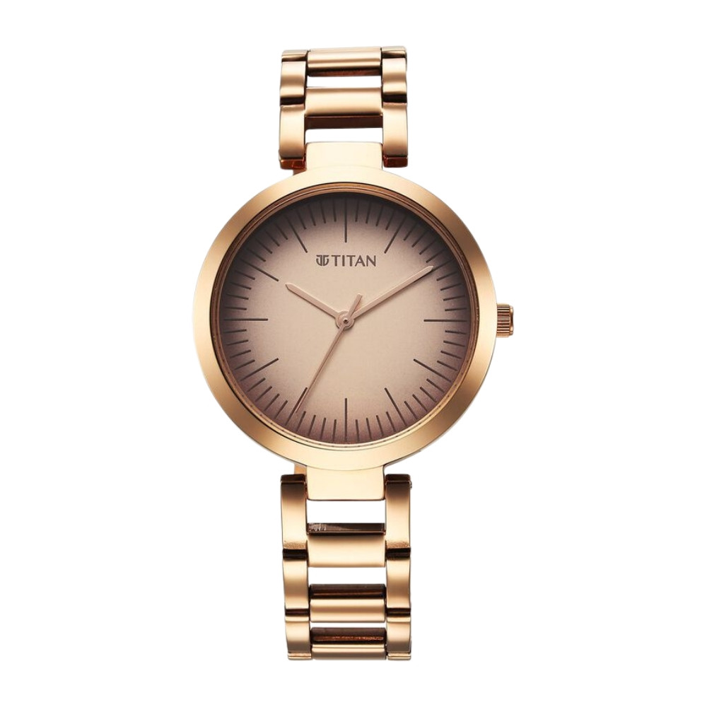 Titan Workwear Quartz Analog Beige Dial Rose Gold Stainless Steel Strap Watch for Women 2480WM06