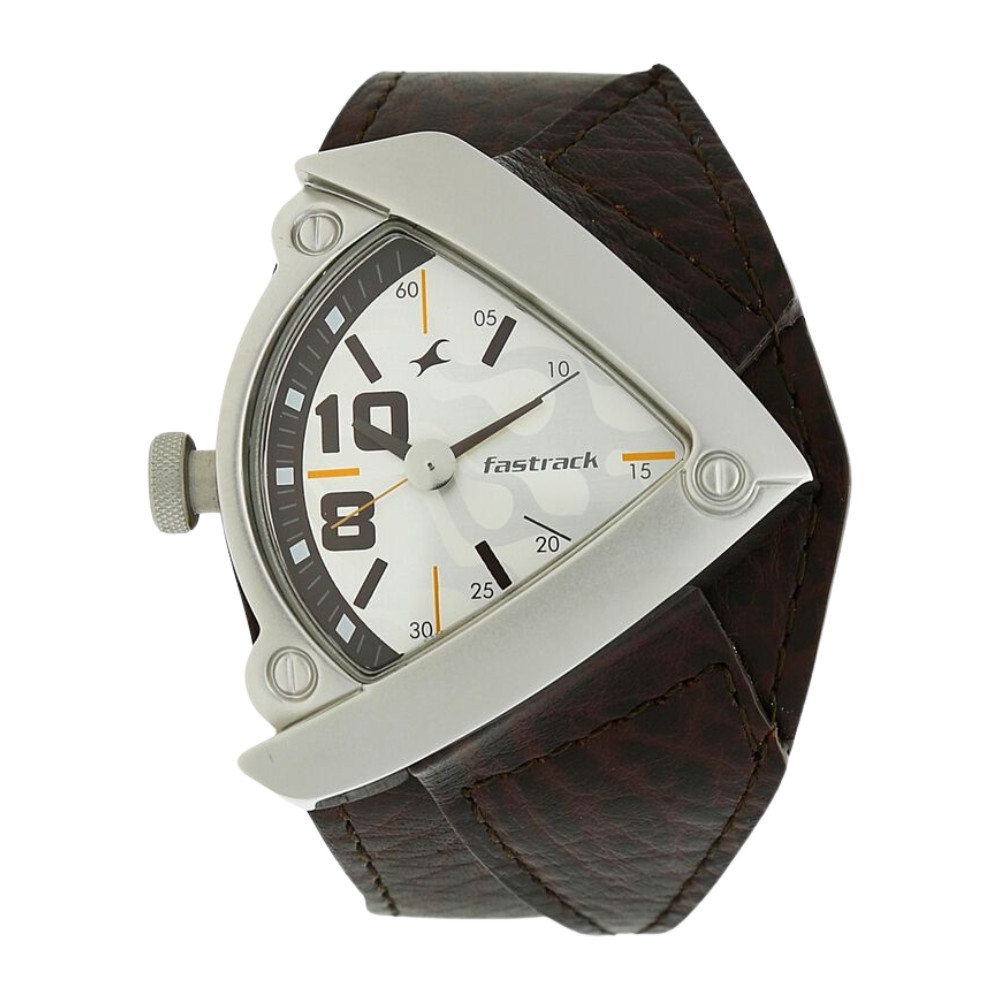 Fastrack Quartz Analog White Dial Leather Strap Watch for Guys NP3022SL01