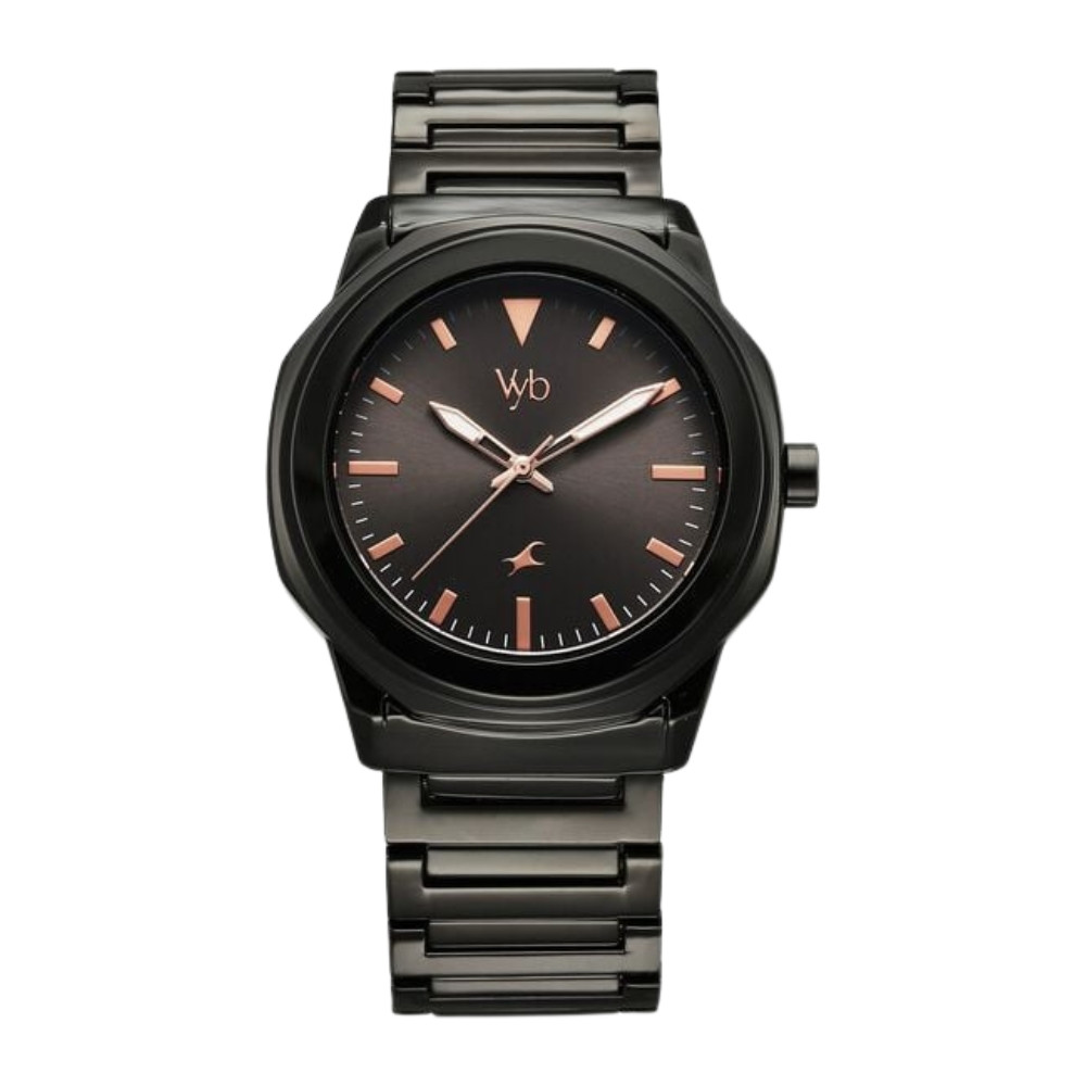 Fastrack Vyb Quest Quartz Analog Black Dial Black Metal Strap Watch For Guys FV30009NM01W