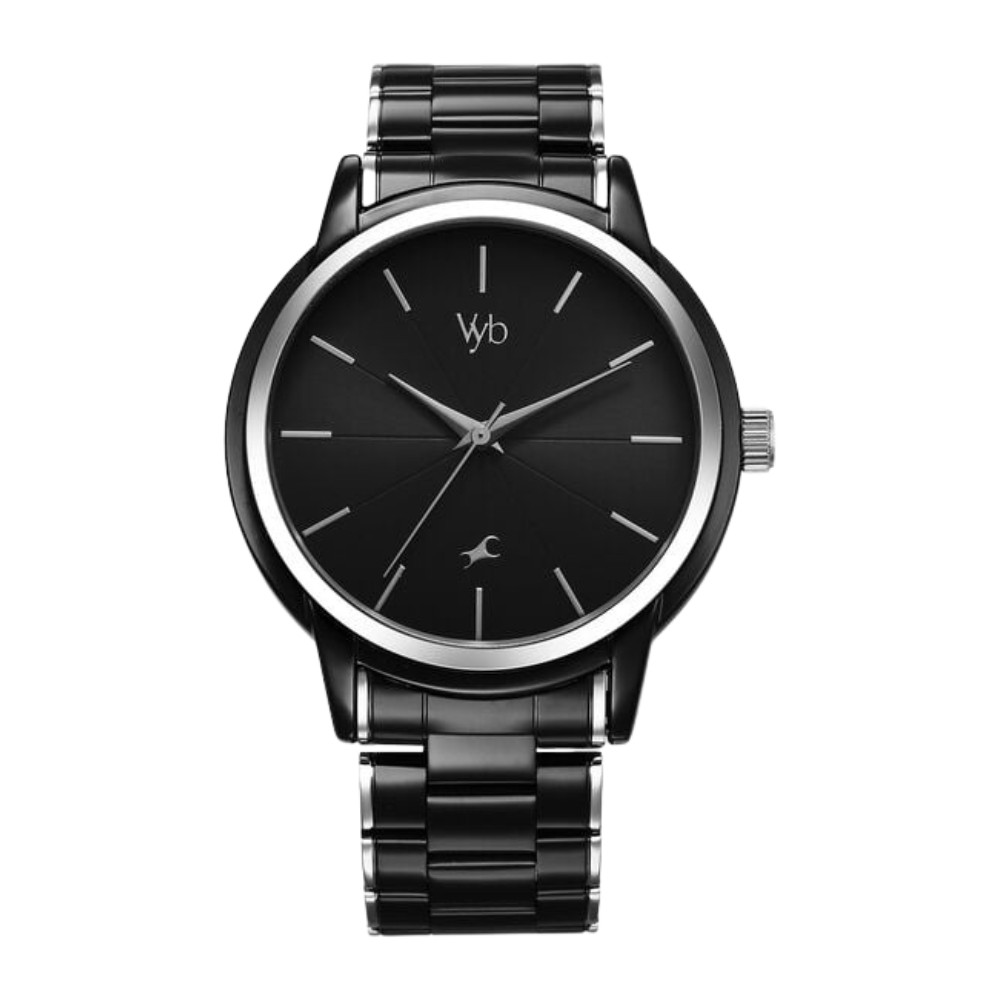 Fastrack Vyb Phantom Quartz Analog Black Dial Two Toned Metal Strap Watch For Guys FV30005KM02W