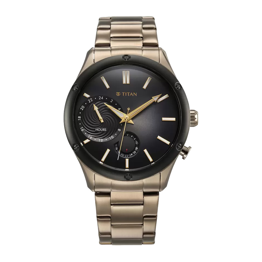 Titan Stellar Quartz Multifunction Brown Dial Stainless Steel Strap Watch for Men 10009KM03