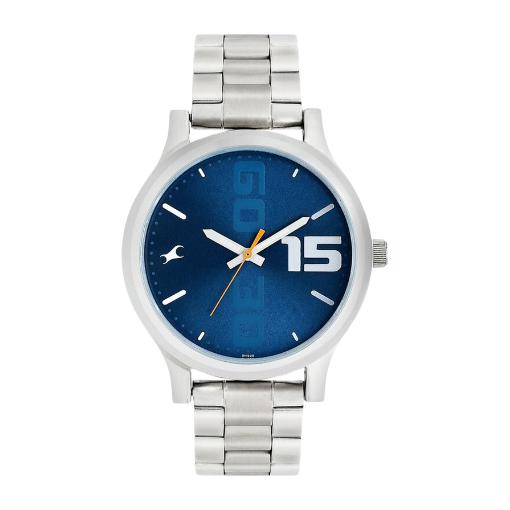 Fastrack Bold Quartz Analog Blue Dial Stainless Steel Strap Watch for Guys NR38051SM05