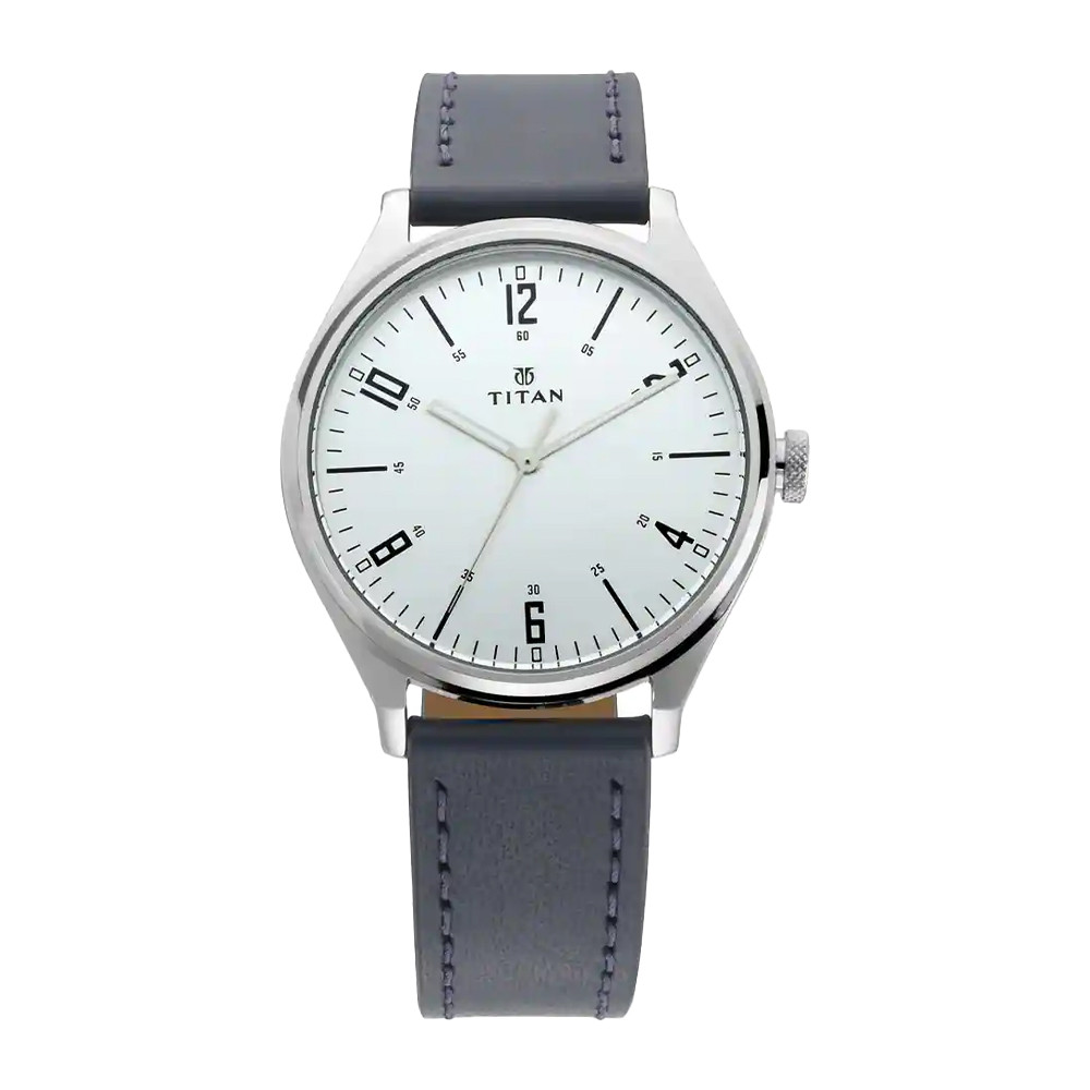 Titan Workwear Watch with Silver Dial & Blue Leather Strap 1802SL02