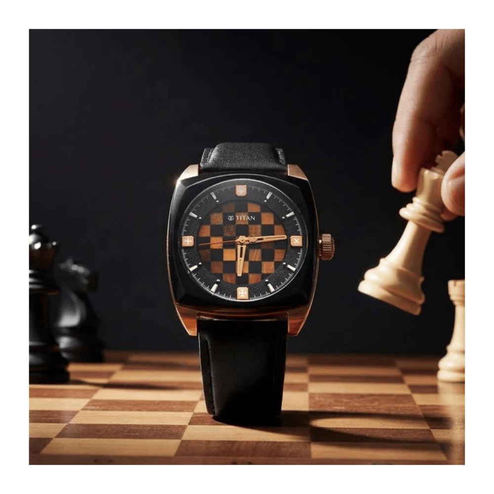 Titan Grandmaster X Gukesh Dommaraju Special Edition Tiger Eye and Black Agate Dial Premium Leather Strap Watch for Men 10073KL02