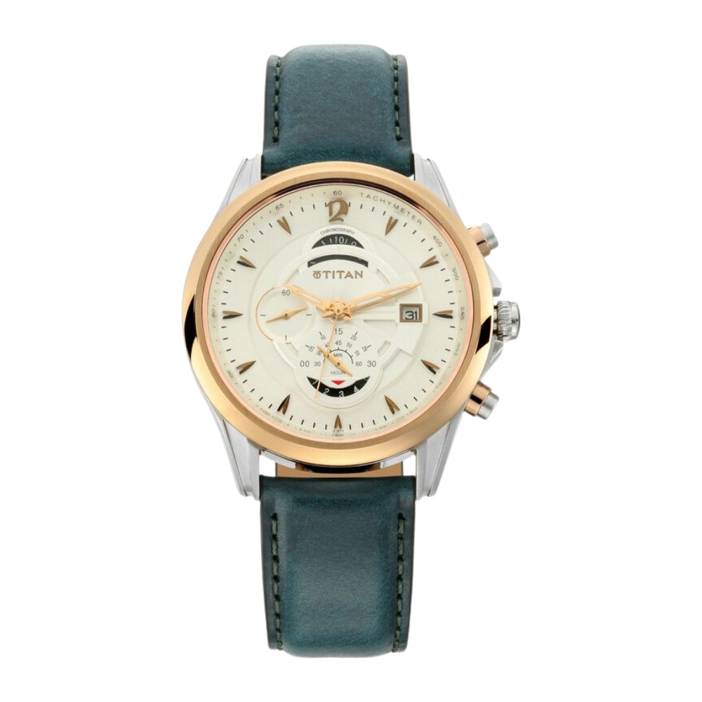 Titan Maritime White Dial Chronograph Leather Strap Watch for Men NR1830KL01