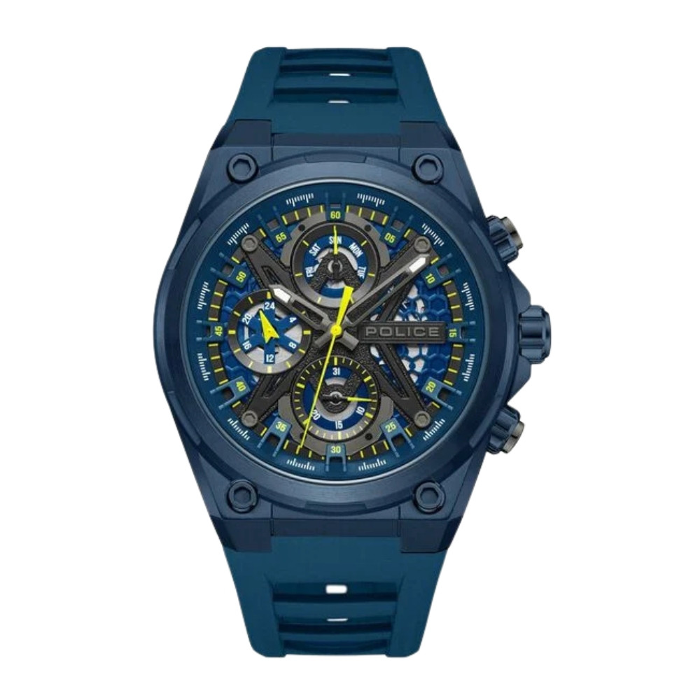 Police Men's Sonic KL Rahul Edition Multifunction Watch with Blue Silicone Strap PLPEWGQ0054302