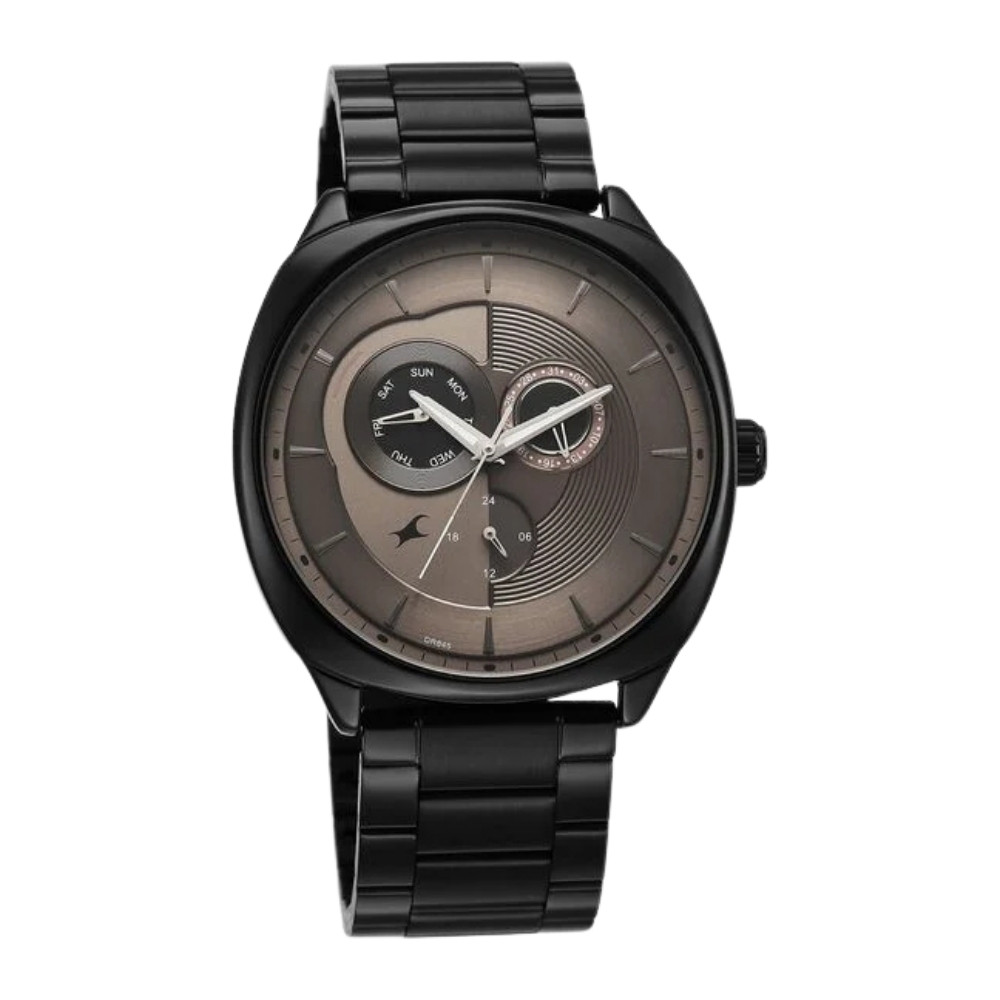 Fastrack Tik Tok Quartz Multifunction Brown Dial Stainless Steel Strap Watch For Guys 3330NM01