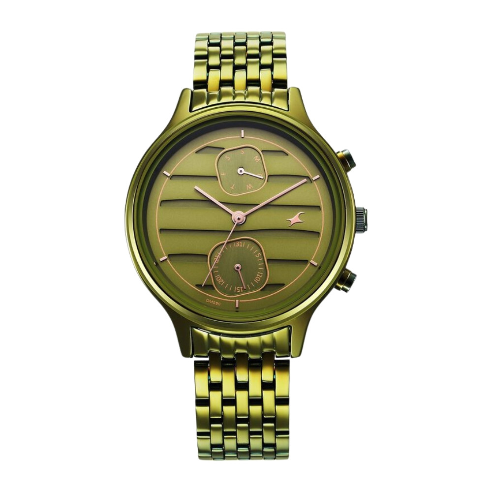 Fastrack Style Up Green Dial Stainless Steel Strap Watch for Girls NR6207QM02