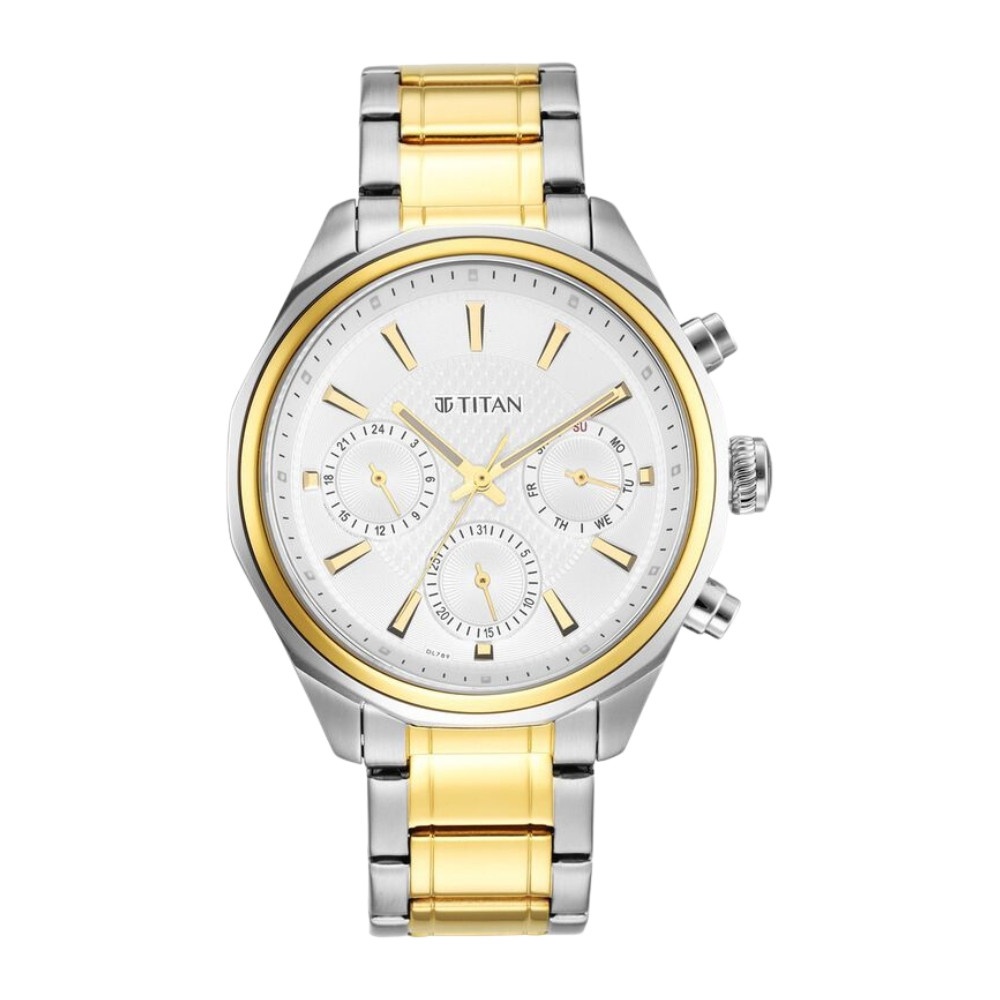 Titan Quartz Multifunction Silver Dial Stainless Steel Strap Watch for Men NR1829BM01