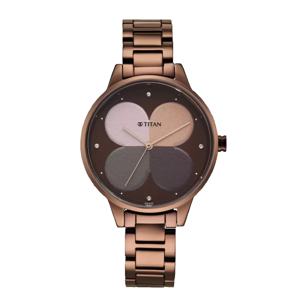 Titan Purple Glam It Up Brown Dial Analog Stainless Steel Strap Watch for Women NR2648QM01
