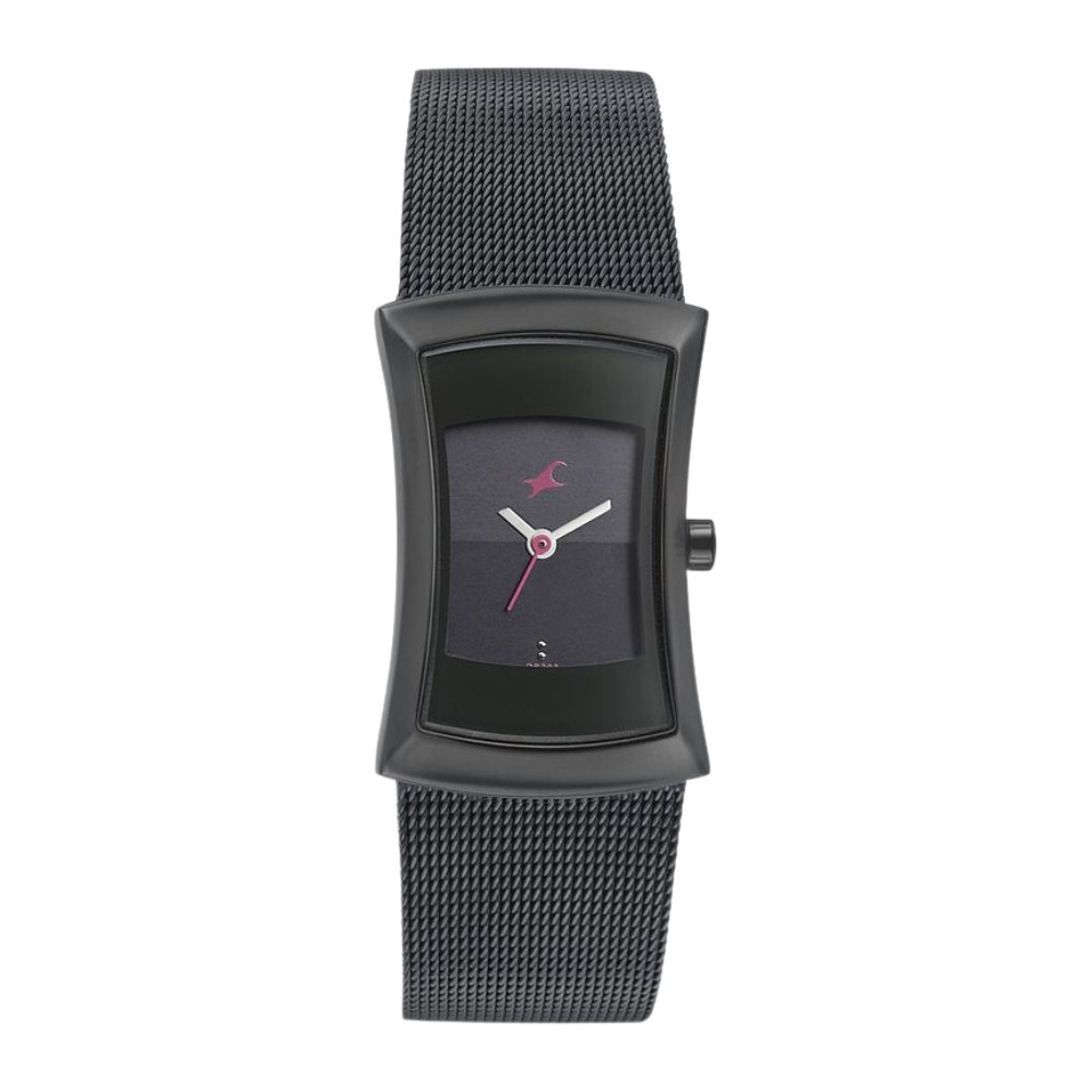 Fastrack Pulse Quartz Analog Black Dial Stainless Steel Strap Watch for Girls 6093NM01