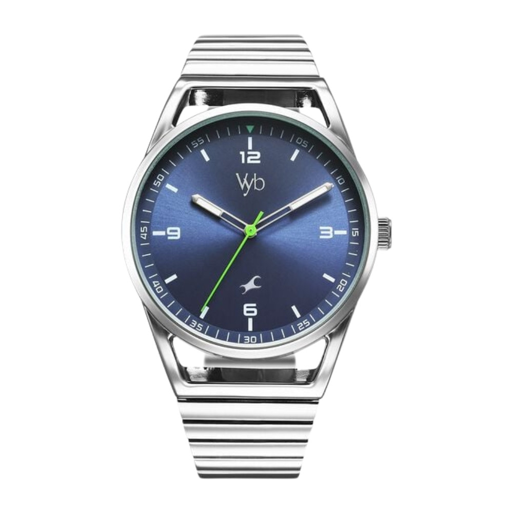 Fastrack Vyb Horizon Quartz Analog Blue Dial Silver Metal Strap Watch For Guys FV30006SM01W