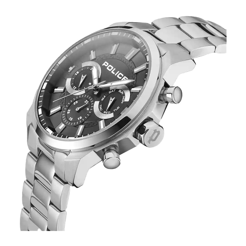 Police Orologio Uomo Analogico Quarzo PEWJK2204201 - Cassa Acciaio 46mm, Quadrante Nero, Bracciale Acciaio