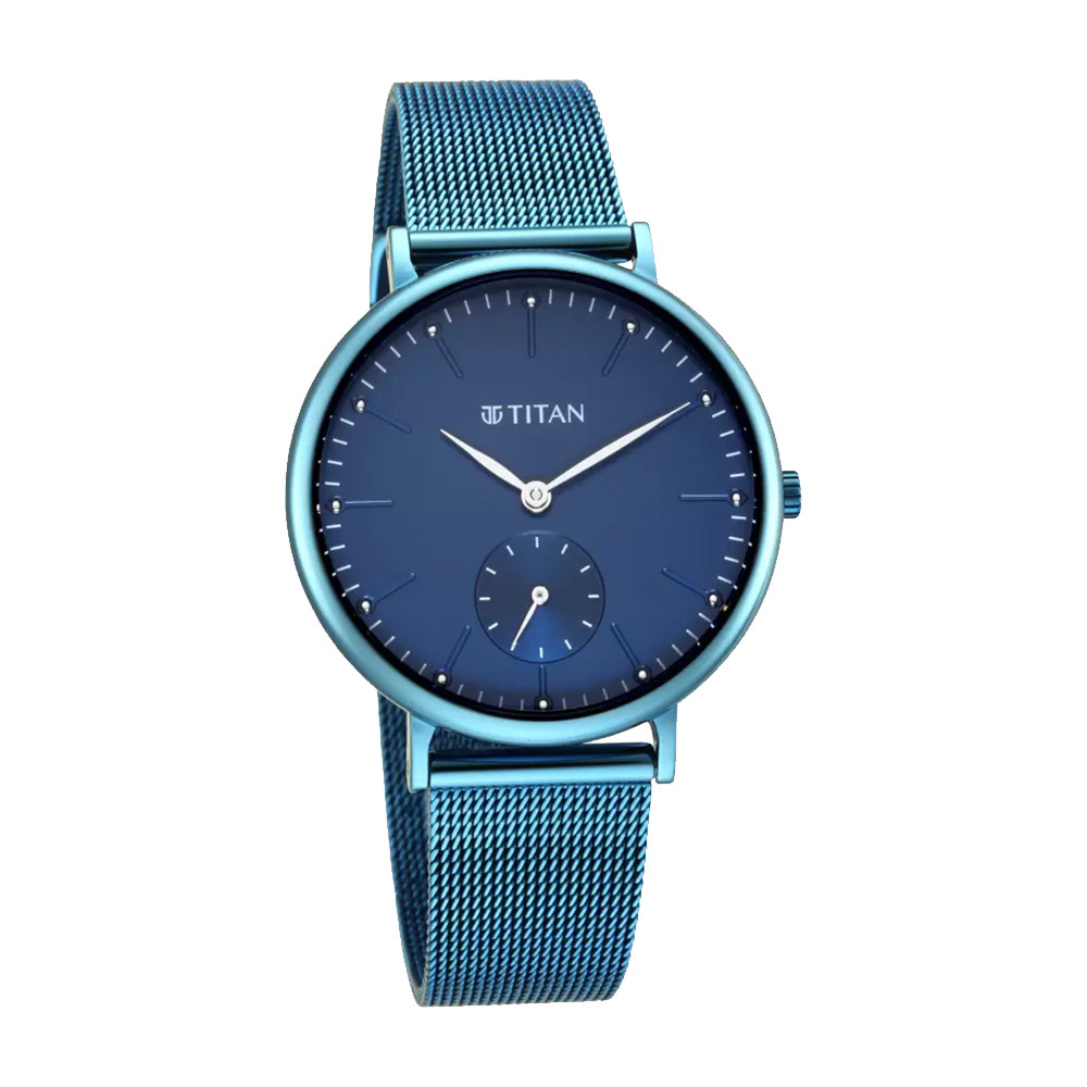 Titan Slimline Blue Dial Analog with Date Stainless Steel Strap watch for Women NR95142QM01