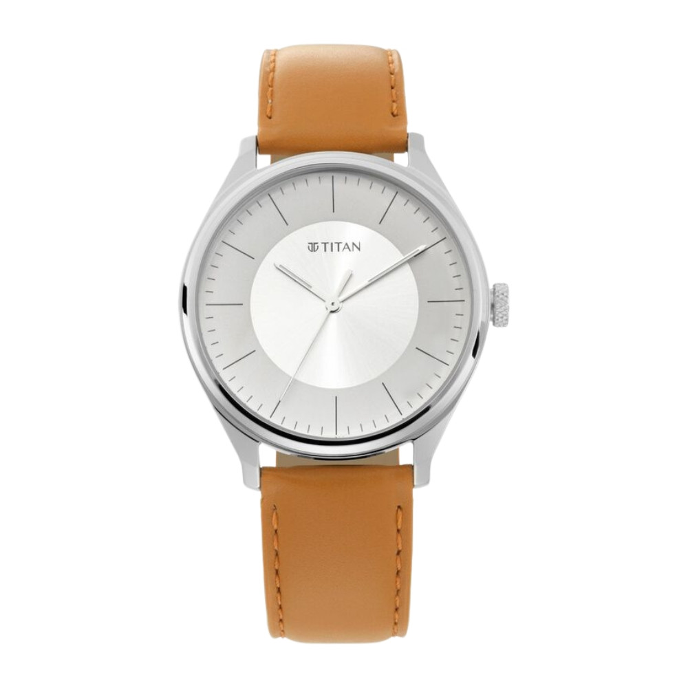 Titan Men's Urban Edge Lustrous White Dial Leather Watch NP1802SL07