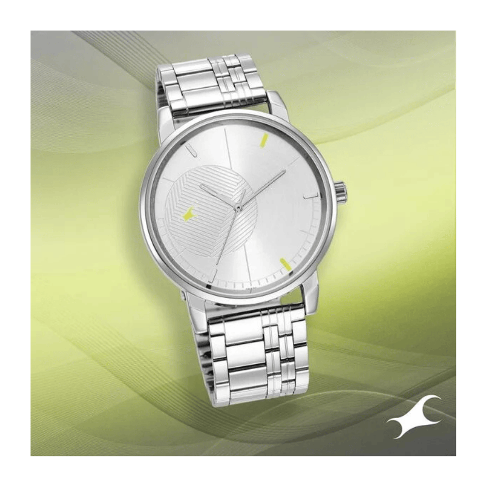 Fastrack Stunners Quartz Analog Silver Dial Metal Strap Watch for Guys 3278SM02