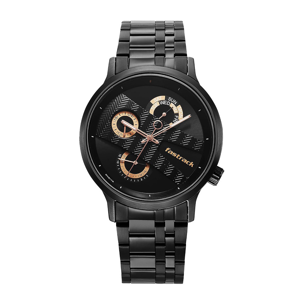 Fastrack Exuberant Quartz Multifunction Black Dial Stainless Steel