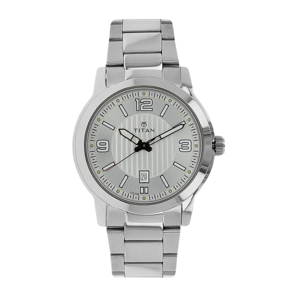 Titan Quartz Analog Silver Dial Stainless Steel Strap Watch for Men NR1730SM01