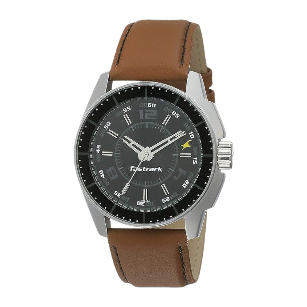 Fastrack Quartz Analog Black Dial Leather Strap Watch for Guys NR3089SL05