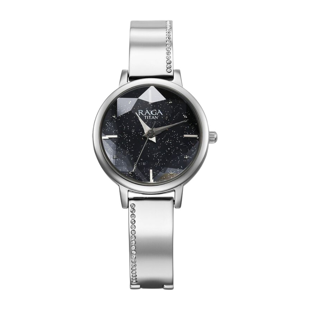 Titan Raga Showstopper Quartz Analog Blue Dial Metal Strap Watch for Women 95267SM01