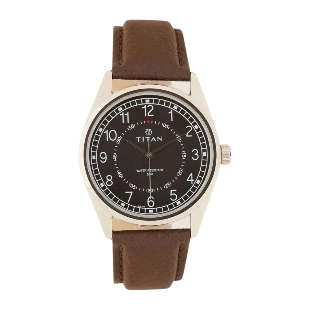 Titan Men's Timeless Charm: Men's Analog Watch with Black Dial and Brown Leather Strap NL1729SL02
