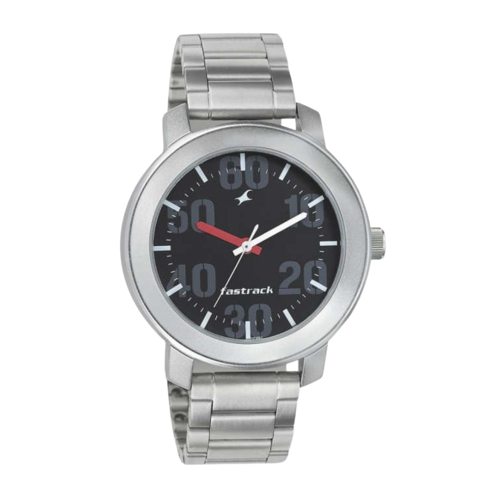 Fastrack Quartz Analog Black Dial Stainless Steel Strap Watch for Guys NR3121SM02