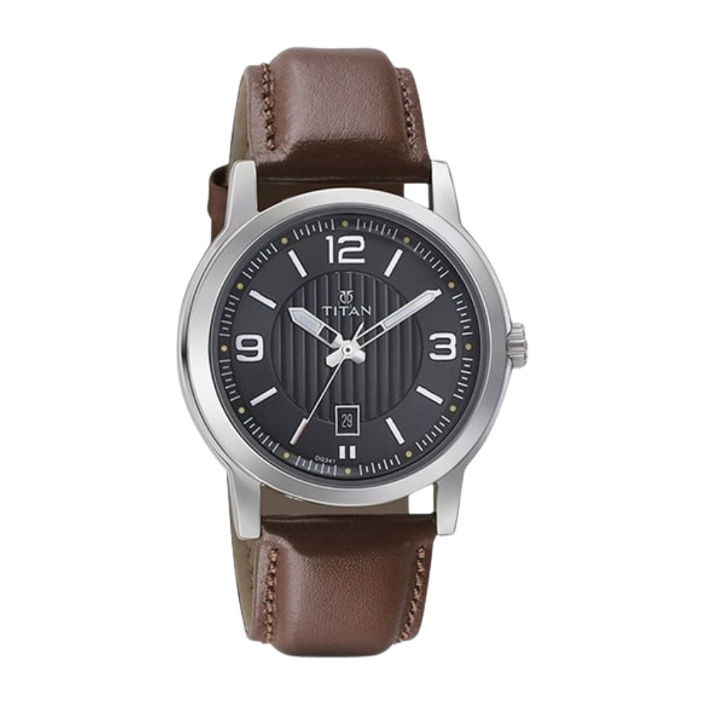 Titan Quartz Analog Black Dial Leather Strap Watch for Men NR1730SL02