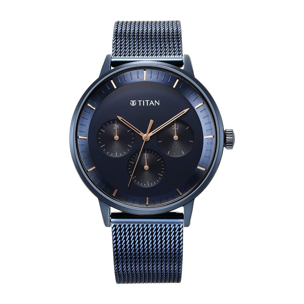 Titan Modern Classics Blue Dial Multi Stainless Steel Strap watch for Men 94006QM04