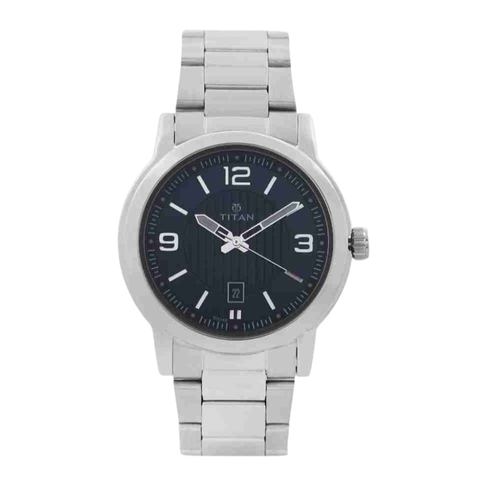 Titan Men's Urban Refinement: Sleek Blue Dial with Silver Stainless Steel Strap Watch NR1730SM03
