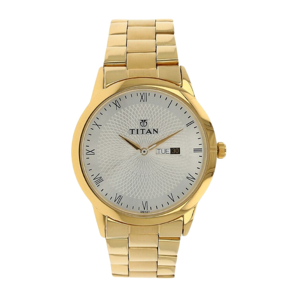 Titan Quartz Analog with Day and Date Silver Dial Stainless Steel Strap Watch for Men NR1584YM02