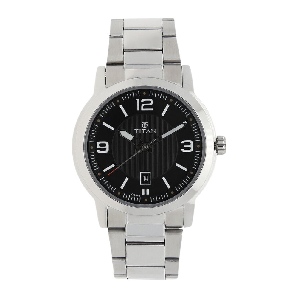 Titan Quartz Analog Analog with Date Black Dial Stainless Steel Strap Watch for Men NR1730SM02