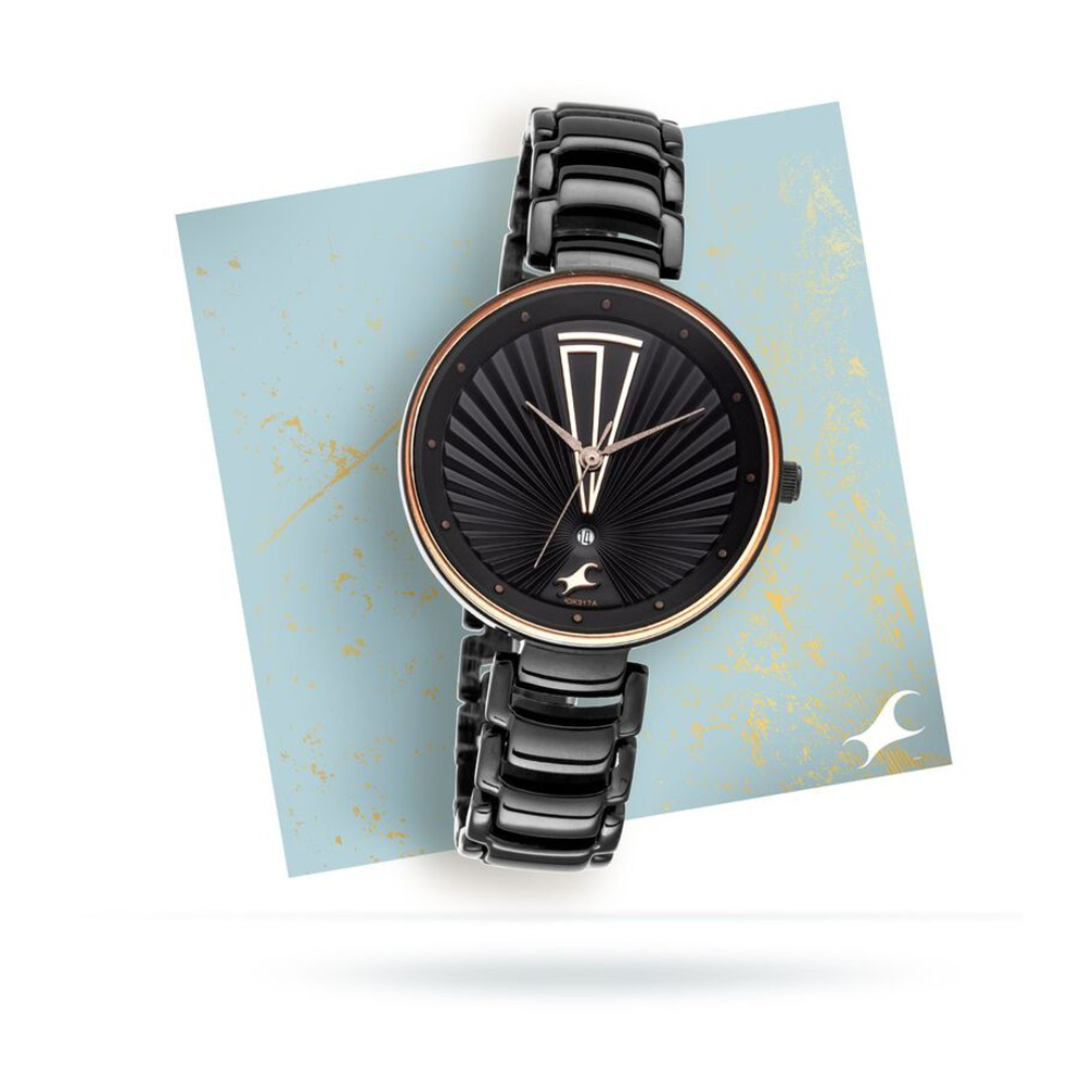 Fastrack Ruffles Quartz Analog with Date Black Dial Stainless Steel Strap Watch for Girls NR6216NM01