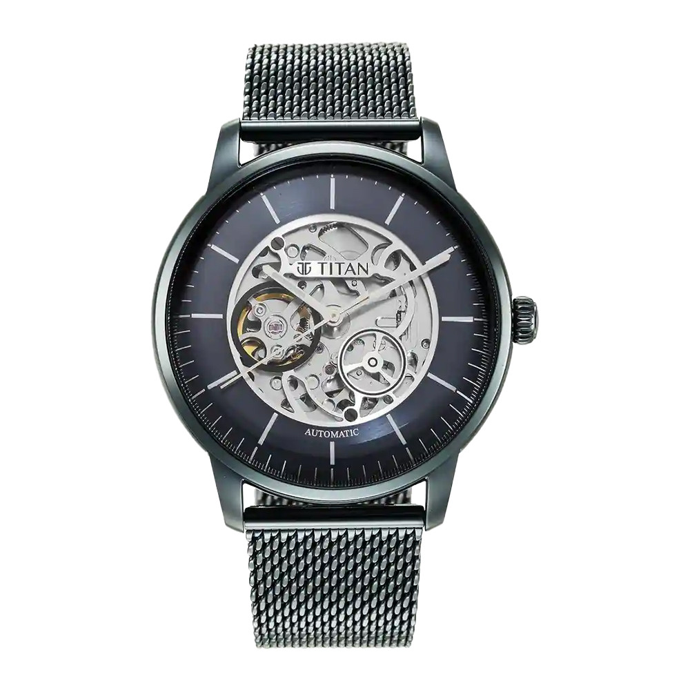 Titan Mechnaical Blue Dial Analog Stainless Steel Strap Watch for Men NR90110QM01
