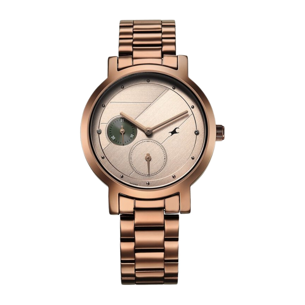 Fastrack Tick Tock Quartz Analog Beige Dial With Brown Stainless steel Strap Watch for Girls 6225QM01