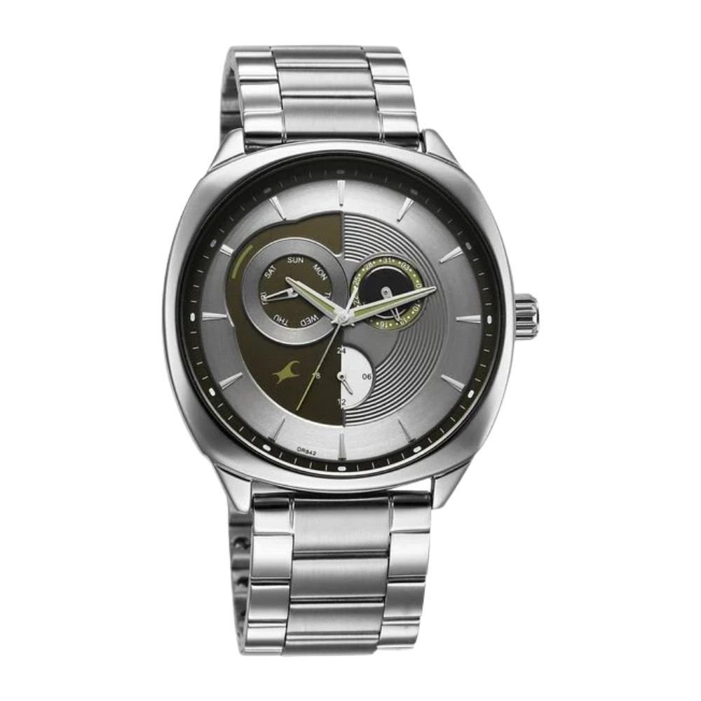 Fastrack Tik Tok Quartz Multifunction Silver Dial Stainless Steel Strap Watch For Guys 3330SM01