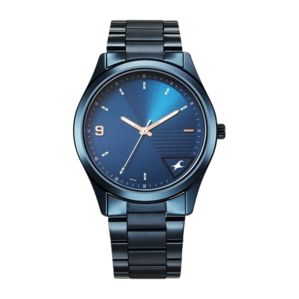 Fastrack Stunners Quartz Analog Blue Dial Blue Metal Strap Watch For Guys 3317QM01