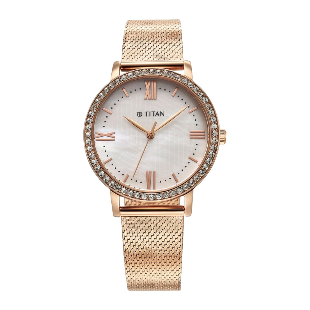 Titan Purple Style Up Quartz Analog White Dial Stainless Steel Strap Watch for Women 95236WM01