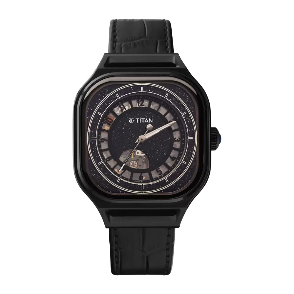 Titan Stellar Automatic Blue Dial Leather Strap Watch for Men 10008NL01