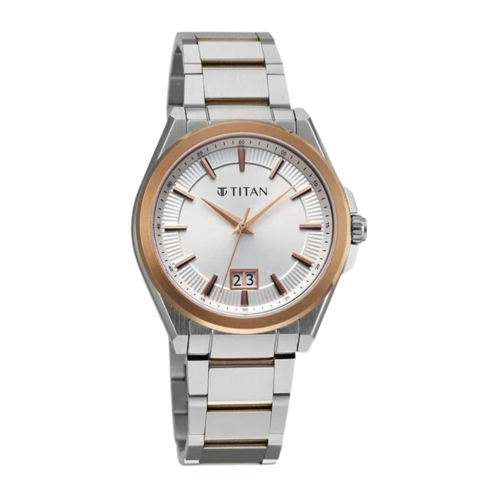 Titan Classique Big Date Analog with Silver Dial Dual Tone Stainless Steel Strap Watch for Men 90219KM01