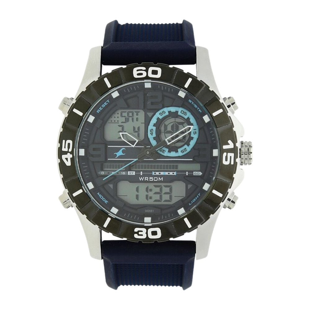 Fastrack Quartz Analog Digital Grey Dial Silicone Strap Watch for Guys NR38035SP02