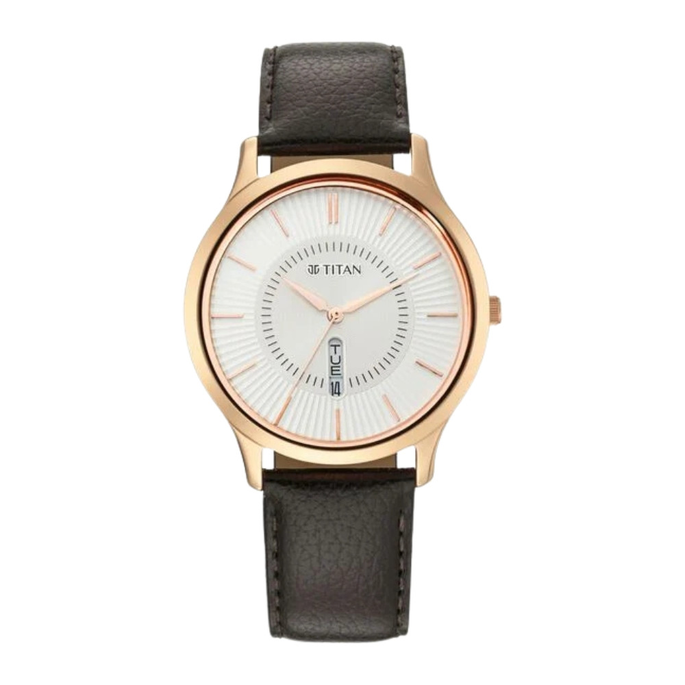 Titan Lagan White Dial Analog Day/Date Leather Strap Watch for Men NS1845WL01