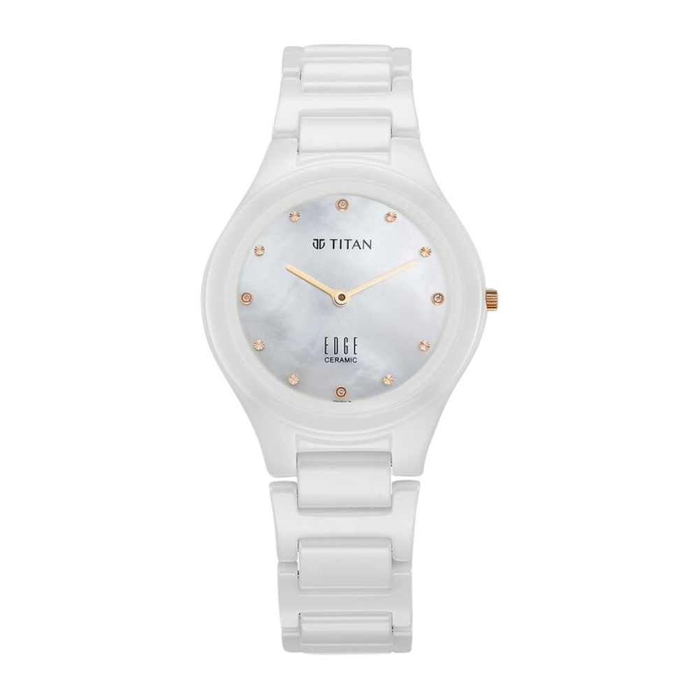 Titan Edge Ceramic Dress with Diamonds Quartz Analog Mother Of Pearl Dial Ceramic Strap Watch for Women 2653KC03
