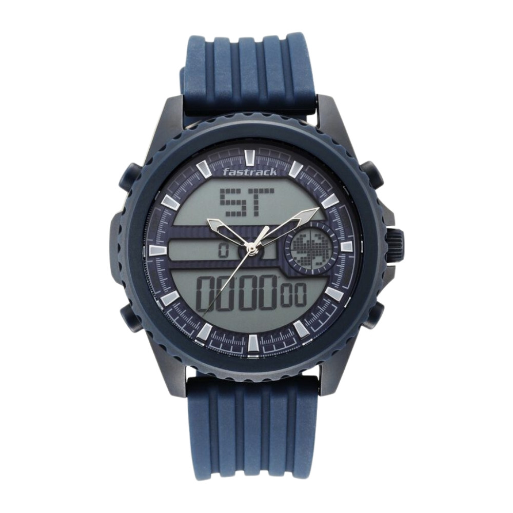 Fastrack Streetwear Quartz Analog Digital Blue Dial PU Strap Watch for Guys NR38064PP03
