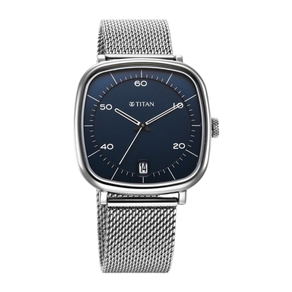 Titan Neo Curve Quartz Analog with Date Blue Dial Stainless Steel Strap Watch For Men 1885SM02