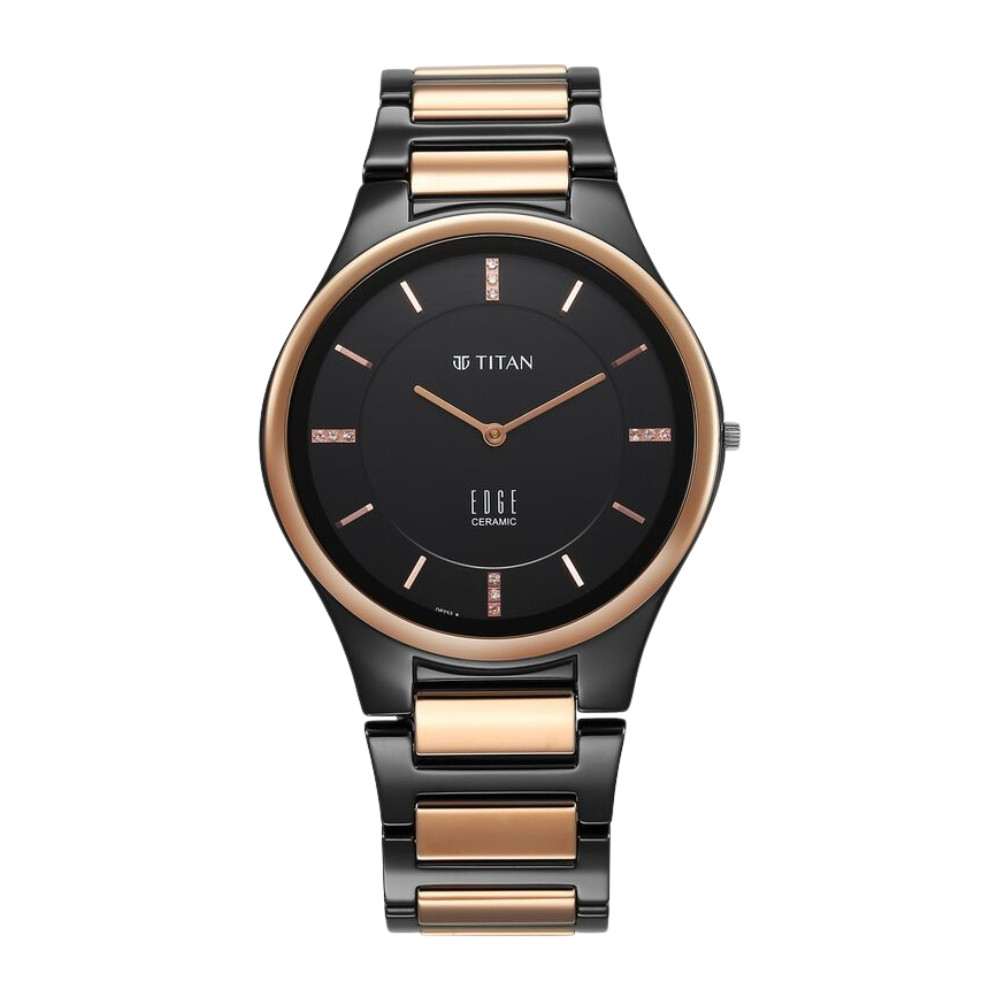 Titan Edge Ceramic Dress with Diamonds Quartz Analog Black Dial Ceramic Strap Watch for Men 1696KC02