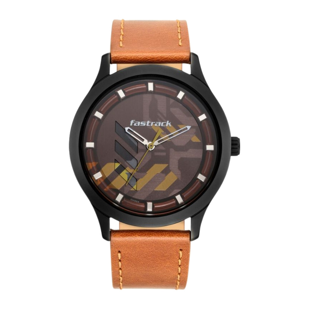 Fastrack Gamify Quartz Analog Brown Dial Leather Strap Watch for Guys NR3250NL02