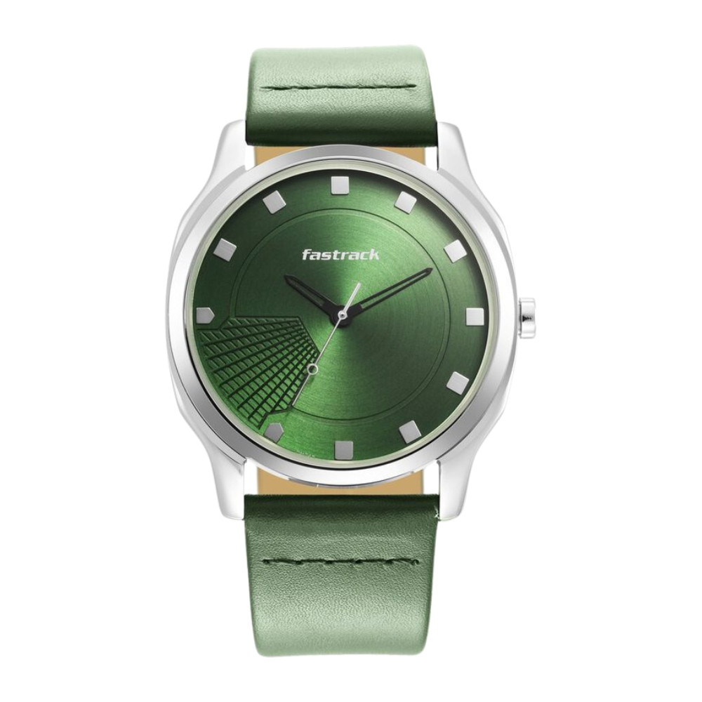 Fastrack Stunners Quartz Analog Green Dial Leather Strap Watch for Guys NR3255SL02