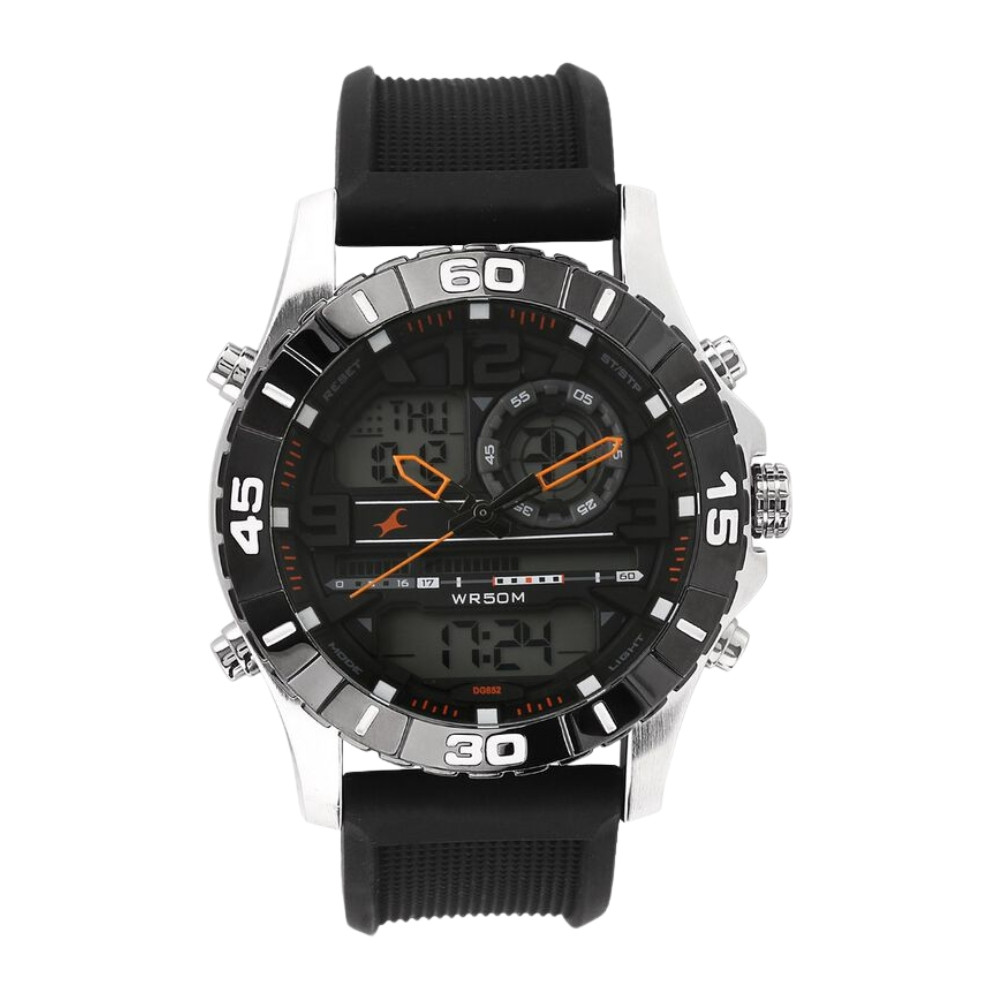 Fastrack Quartz Analog Digital Black Dial Silicone Strap Watch for Guys NR38035SP03
